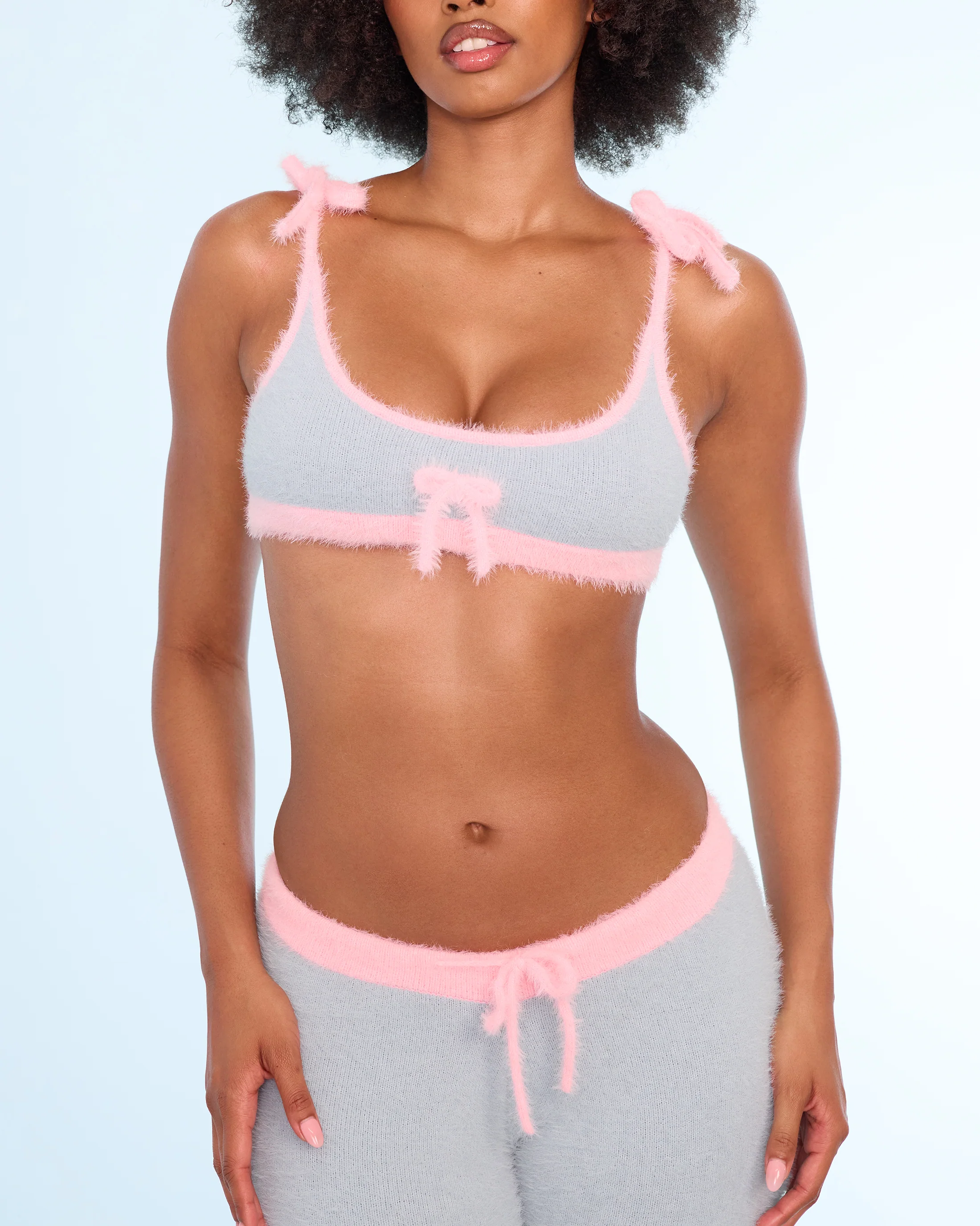 Fuzzy Bralette & Pant Set in Blue - Image 3