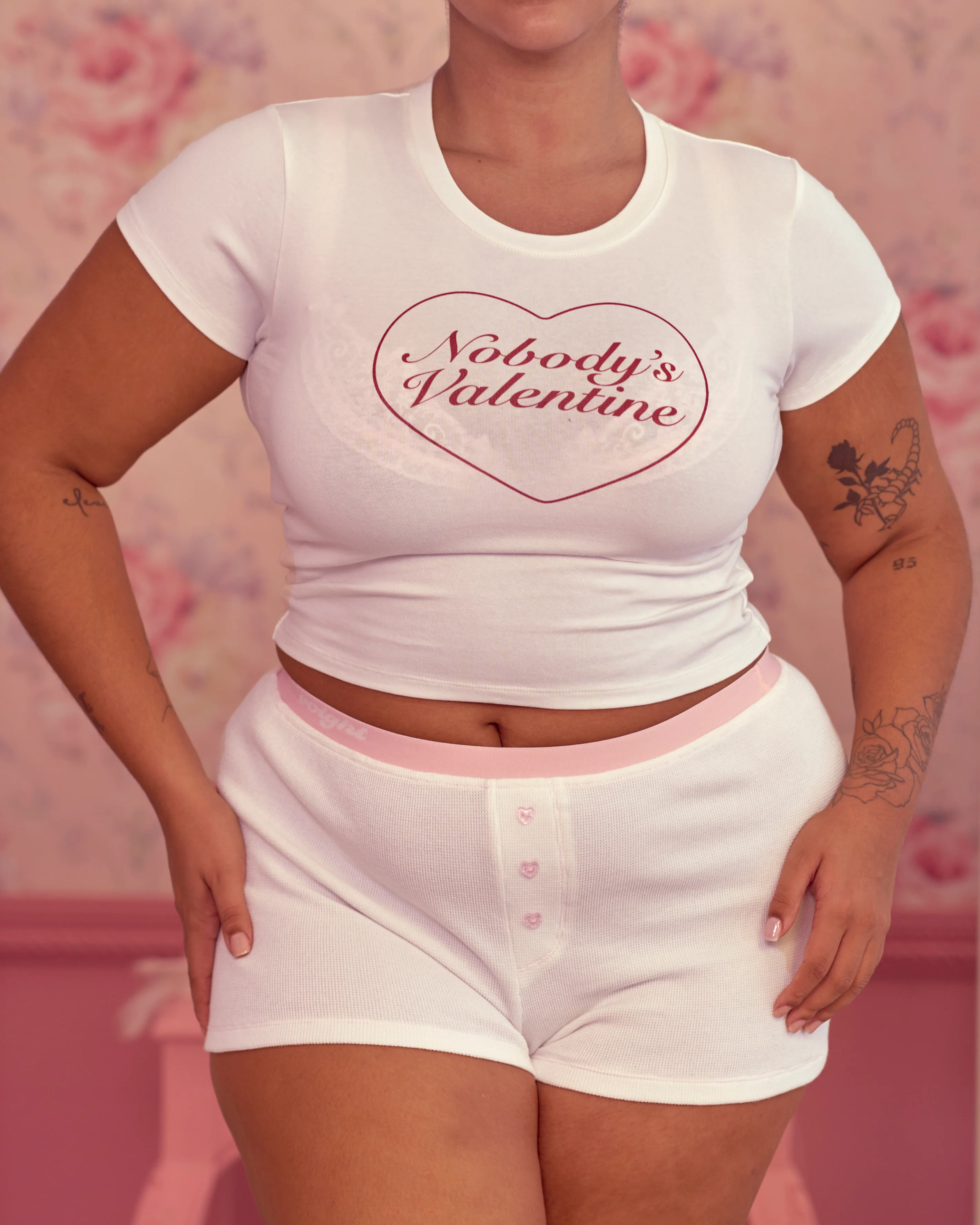 Nobody's Valentine Baby Tee in Cream - Image 4